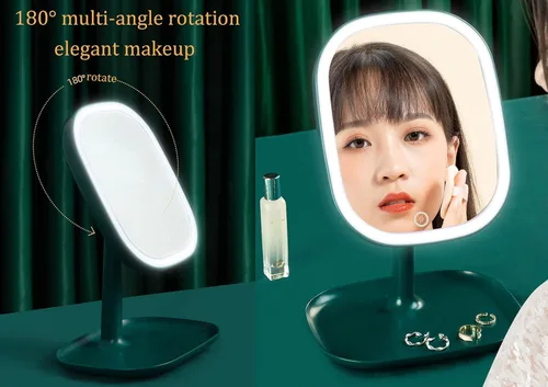 Vista 7 de Espejo de maquillaje LED, recargable por USB, espejo de tocador de mesa iluminado, 3 modos de color, espejo independiente giratorio de 180°