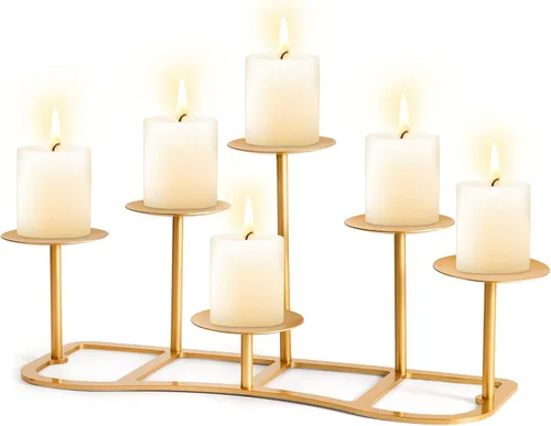 Vista 10 de Portavelas DIY para 6 velas de chimenea para velas sin llama o pilar de cera, soporte de exhibición de velas de rama negro mate para centros