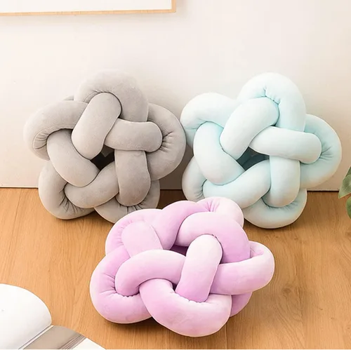 Vista 8 de Almohada de felpa con nudo hecha a mano, almohada de estrella anudada suave para sofá, cojín lumbar, cojín de estrella de relleno para el hogar