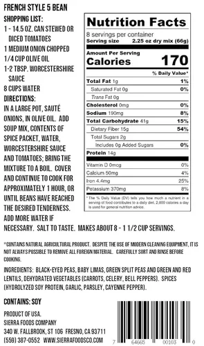 Vista 3 de Sierra Soups French Style 5 Frijoles, bolsas de 18 onzas (paquete de 6)