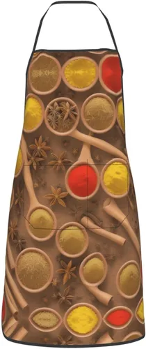 Vista 9 de Seasonings Printed Pattern Full Print Stain Resistant Apron With Pocket-Water Repellent Polyester Kitchen Apron For Cooking,Bbq,Waitress