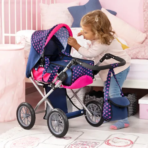 Vista 5 de Bayer: Baby Doll City Star Pram en lunares, azul/rosa Muñecas bebé simulación Vestir Accesorios