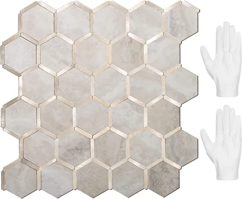 Vista 19 de STICKGOO - Azulejo hexagonal para salpicaduras de pared de pelar y pegar, para evitar salpicaduras en la pared de la cocina y el cuarto de baño