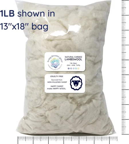 Vista 2 de Lana de cordero de fibra clásica esponjosa blanca natural para relleno y relleno de juguetes, 1 libra