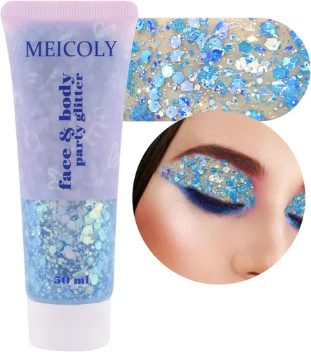 Vista 27 de MEICOLY Chameleón brillo blanco iridescente para el cuerpo, pintura de brillo para la cara de Halloween con temática de hielo para actuación aérea