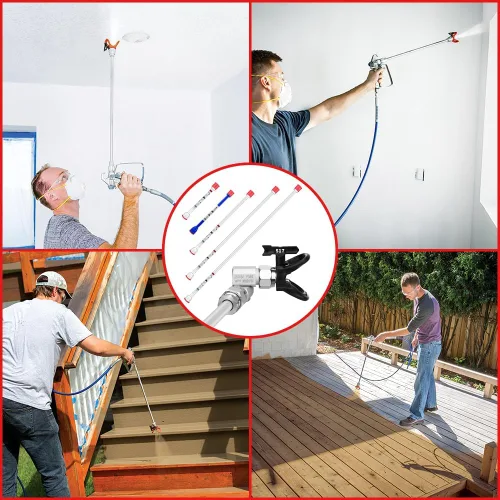 Vista 7 de Juego de 8 piezas de varillas de extensión, poste de extensión de punta de pistola pulverizadora de pintura sin aire, con junta giratoria, puntas