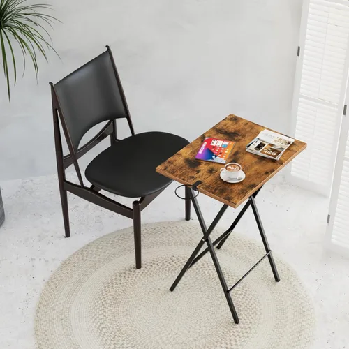 Vista 2 de VECELO Bandeja plegable de TV para comer, juego de 2, mesa portátil para cena/merienda con portavasos para sofá, sala de estar y espacio pequeño