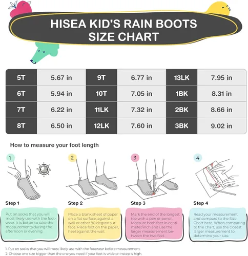 Vista 2 de HISEA Botas de lluvia para niños y niñas, botas de goma impermeables con asas fáciles de poner, botas de lluvia de PVC sin costuras, zapatos