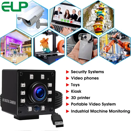 Vista 6 de ELP Cámara web infrarroja infrarroja IR de visión nocturna 1080P para computadora, laptop, Mac, Android, cámara de PC HD de alta velocidad con lente