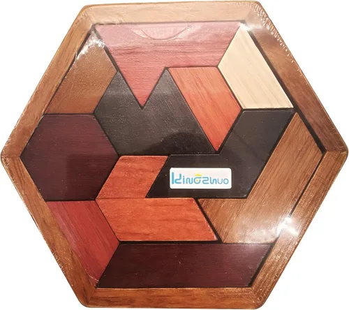 Vista 2 de KINGZHUO Rompecabezas hexagonal de madera para niños y adultos, rompecabezas desafiantes de madera para adultos, rompecabezas de rompecabezas