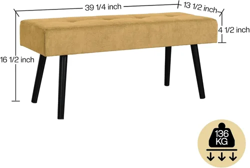 Vista 9 de Banco de entrada, banco beige para dormitorio, moderno extremo otomano de cama, bancos acolchados de pana para sala de estar, vestíbulo, vestíbulo