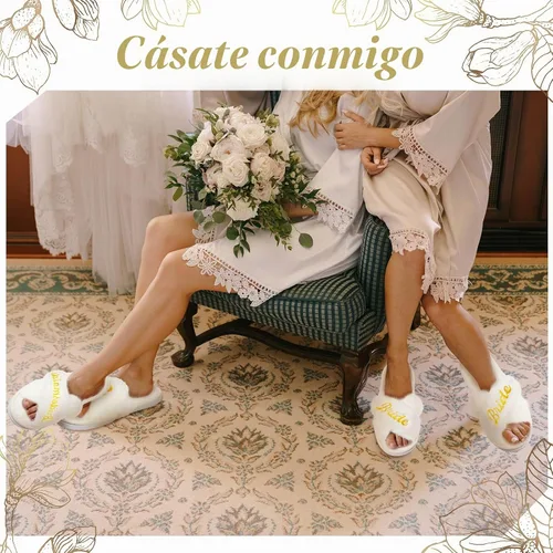 Vista 2 de JenPen 7 pares de pantuflas peludas para damas de honor con banda cruzada Blanco
