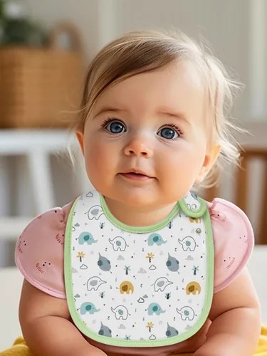 Vista 10 de Maiwa Paquete de 6 baberos de algodón impermeables con broches para bebés, niños y niñas, dentición babeo y alimentación