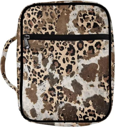 Coldinair Funda de Biblia con estampado de leopardo estético para mujeres y niñas, funda grande para la Biblia, funda protectora con asa y bolsillo