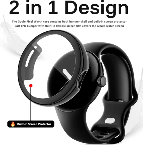 Vista 3 de Miimall Funda compatible con Google Pixel Watch con protector de pantalla integrado, carcasa de TPU suave antihuellas, cobertura completa