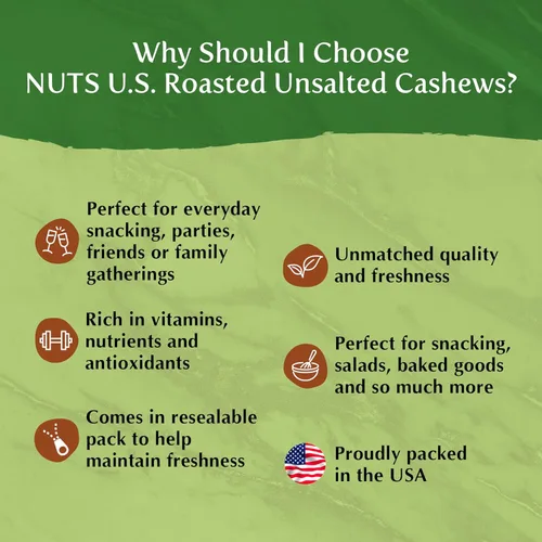 Vista 5 de NUTS U.S. - Anacardos tostados y sin sal Granos enteros (80%) y piezas Simplemente crujiente y delicioso Anacardos naturales (1 libra)