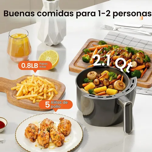 Vista 4 de Freidora de aire pequeña de 2.1 cuartos de galón - Mini freidora de aire digital compacta con 7 ajustes preestablecidos, 98% menos de aceite