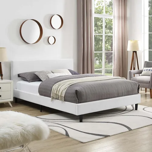 Vista 12 de Modway Anya - Cama tapizada de plataforma blanca con soporte de listones de madera