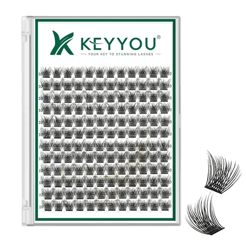 KEYYOU Pestañas en Racimos 144pcs Individuales Rizo D 10mm Air Touch Pestañas en Racimo Súper Ligeras Suaves Wispy Cómodas Fácil DIY en Casa