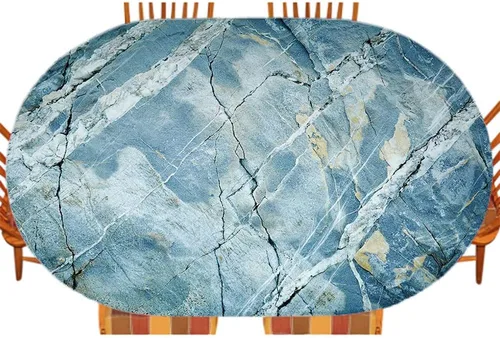 Vista 9 de Mantel ajustable elástico ovalado de mármol, diseño regular de piedra nostálgica, para decoración de mesa de cocina y comedor, picnic al aire libre