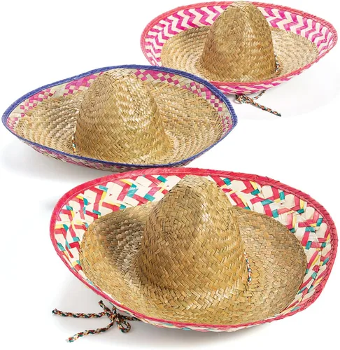 Fun Express Sombreros mexicanos de 12 unidades, auténticos sombreros de paja para decoraciones de fiesta del Cinco de Mayo, tamaño adulto, estilo