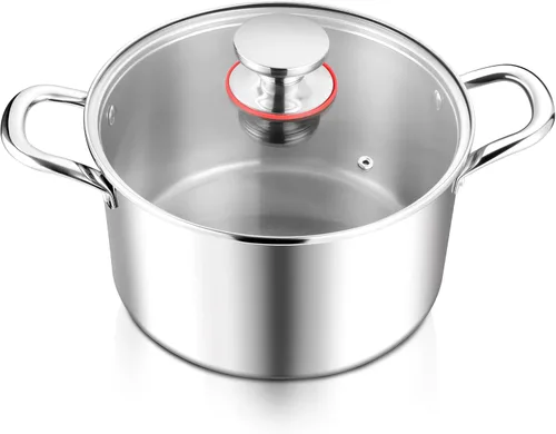 Vista 10 de E-far Olla de 4 cuartos de galón, olla de cocina de acero inoxidable de tres capas con tapa de vidrio y asas remachadas, olla de metal para pasta