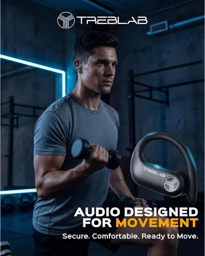 Vista 2 de TREBLAB X3 Pro - Ganchos para los oídos ultra cómodos, sonido puro HD, graves intensos, batería de 145 horas, auriculares Bluetooth impermeables