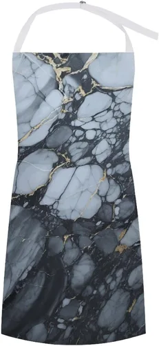 MUSM Apron for Adults - 27.6 X 31.5 Inch, Heavy-Duty Polyester Aprons with Two Large Pockets, Waterproof Black Textured Marble Kitchen Apron for
