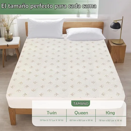 Vista 9 de Protector de colchón tamaño Queen impermeable, transpirable, de algodón de rizo de algodón, sábana bajera ajustable de bolsillo profundo