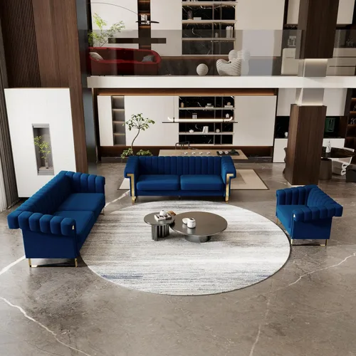 Vista 10 de Sofá de 1 pieza para sala de estar, elegante sofá de terciopelo beige con patas de metal dorado, moderno sofá copetudo de mediados de siglo