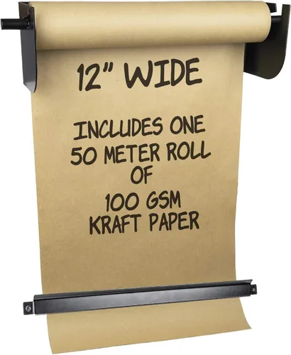 Dispensador y cortador de papel kraft montado en la pared: incluye rollo de papel kraft de 164.0 ft de largo, perfecto para listas de tareas,