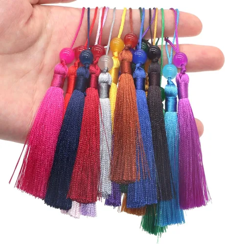 FZBNSRKO - 10 borlas de poliéster hechas a mano suaves con cuentas para hacer joyas, proyectos de bricolaje, marcadores, joyería colgante (color