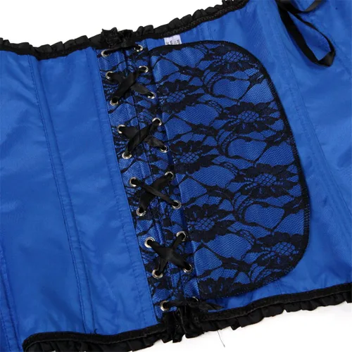 Vista 7 de Corsé de encaje negro con adornos florales cintas en la cintura y ajuste sobre el busto