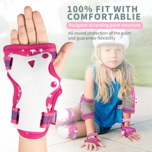 Vista 6 de SULIFEEL Patines de unicornio arcoíris para niños con equipo de protección ajustable, rosa, talla S, M