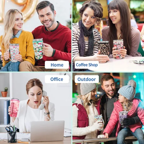 Vista 7 de Mangas aisladas de neopreno con asa para vasos de 30 a 32 onzas, funda reutilizable para tazas de café helado para tazas de café XL de 38-42 onzas