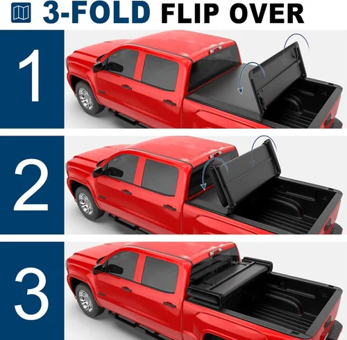 Vista 3 de MOSTPLUS - Cubierta de caja de camioneta de tres pliegues compatible con Honda Ridgeline 2017-2025, impermeable, de tres pliegues, parte superior, 5