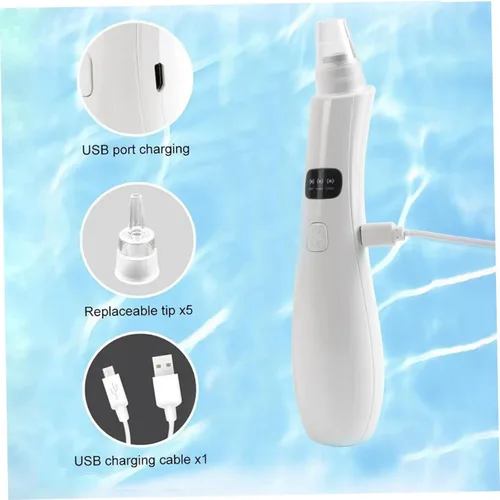 Vista 4 de Extractor de puntos negros recargable, puerto USB, removedor de puntos negros, control de 3 velocidades, aspiradora de poros con 5 sondas, extractor