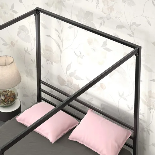 Vista 4 de Zinus Patricia Armazón de Cama con Plataforma de Dosel de Metal Negro, Base de Colchón con Soporte de Listones de Acero, No Necesita Somier, Fácil