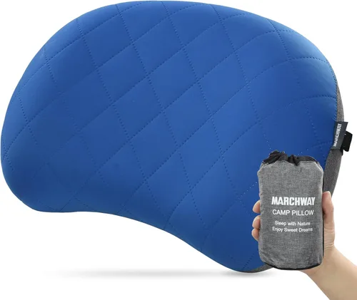 Vista 9 de MARCHWAY Almohada de acampada ultraligera inflable con funda lavable suave, almohada de aire portátil y compresible compacta para dormir al aire