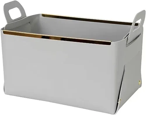 Vista 13 de Cesta decorativa de piel sintética, cesta pequeña para entrada, mesita de noche, cómoda, caja organizadora rectangular plegable (marrón)