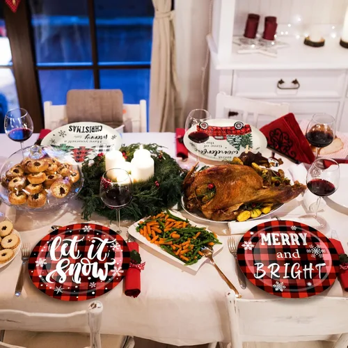 Vista 7 de Uiifan 120 platos de papel desechables de Navidad desechables de 9 pulgadas, suministros de cena de invierno para fiestas, platos de postre a