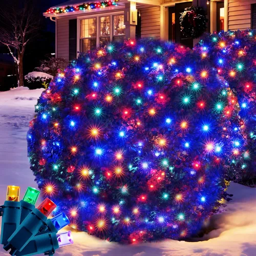 Vista 9 de Red de luces blancas de Navidad para arbustos al aire libre, 132 LED de 6 pies x 6 pies, conectables, con certificación UL, luces de red para Blanco