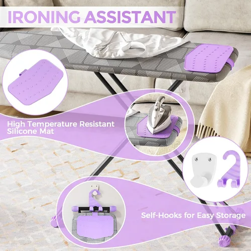 Vista 5 de APEXCHASER Tabla de planchar con soporte para planchar, tabla de hierro compacta y ahorradora de espacio, cubierta extragruesa, altura ajustable