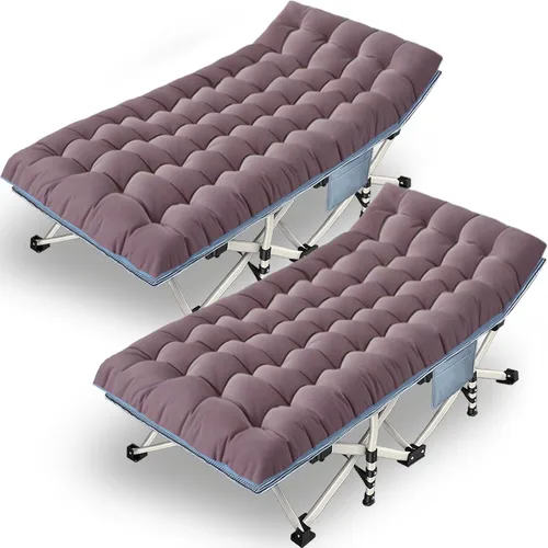 Vista 10 de Paquete de 2 catres de camping con colchón para dormir con almohadilla cómoda, cama de campamento resistente para adultos, catre plegable para casa