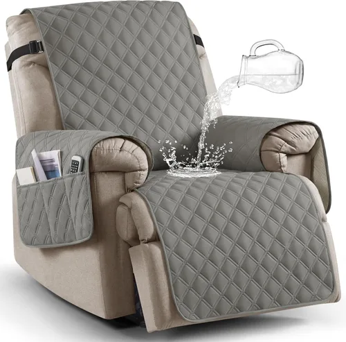 Vista 18 de Ruaozz Funda para silla reclinable 100% impermeable, antideslizante, de gran tamaño, para silla reclinable grande, lavable, con correas elásticas