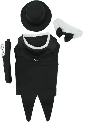 Doggie Design Arnés de esmoquin formal negro con cola, en tamaño mediano (pecho 16-19 pulgadas, cuello 13-16 pulgadas, peso de mascotas 11-15