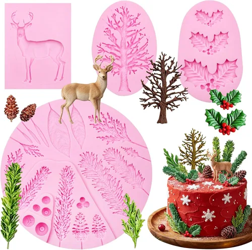 Vista 12 de Juego de 2 moldes de silicona para fondant de Navidad y caja de regalo Molde de Lingdang de Navidad (XL114)