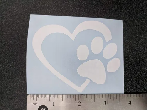 Vista 4 de Paquete de 4 calcomanías de patas: patas de perro, amor con pata, latido del corazón de la pata, huellas de patas (blanco, pequeño ~ 3.5 pulgadas)