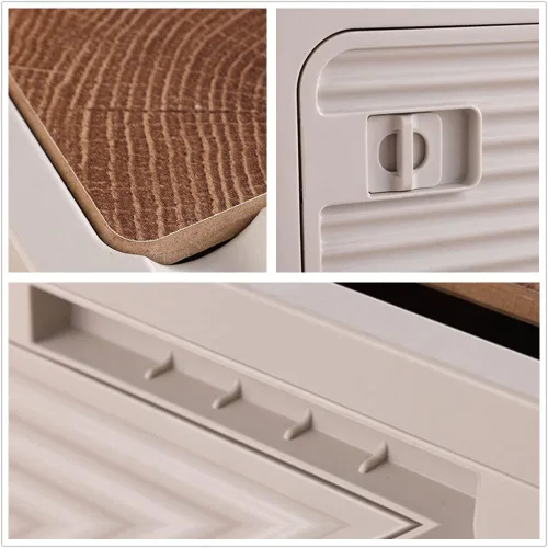 Vista 3 de Contenedores de almacenamiento plegables con tapas de madera, caja de almacenamiento plegable de plástico con tabla de cortar, contenedor portátil