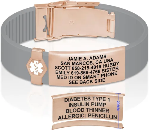 Vista 139 de Divoti Pulsera de identificación de alerta médica grabada personalizada, grabado láser de doble cara (hasta 9 líneas), pulsera de silicona ajustable